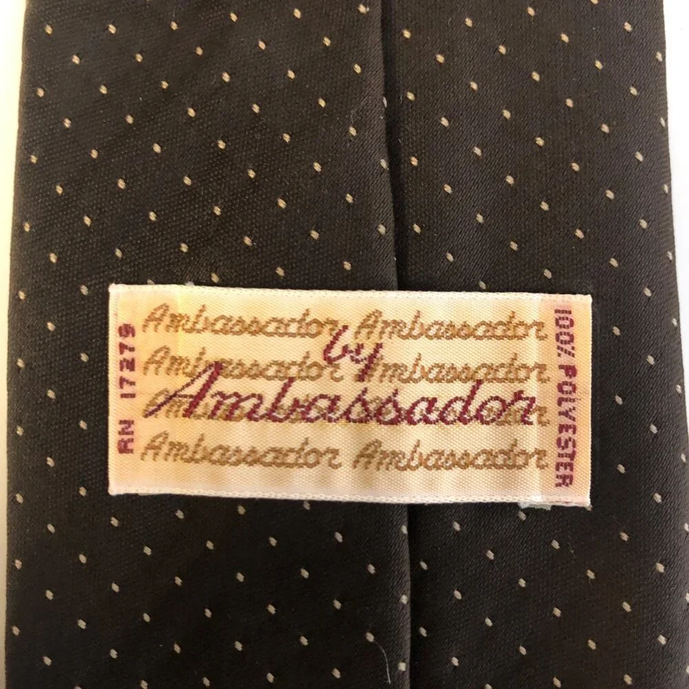 Ambassador Polyester Tie Mens Necktie Brown Small Tan Dots Office Work Gift